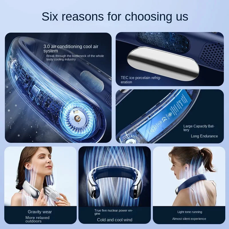 10000Mah Portable Neck Fan Mini Bladeless Silent Neckband Fan USB Rechargeable 3 Speeds Mute Wireless Electric Neck Cooler Fans