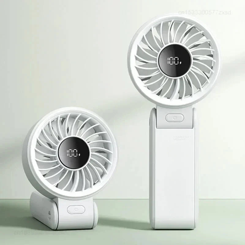 5000Mah Handheld Fan Portable Foldable USB Rechargeable Fan Display Screen Mute Neck Hanging Fans 5 Speed Adjustable for Camping