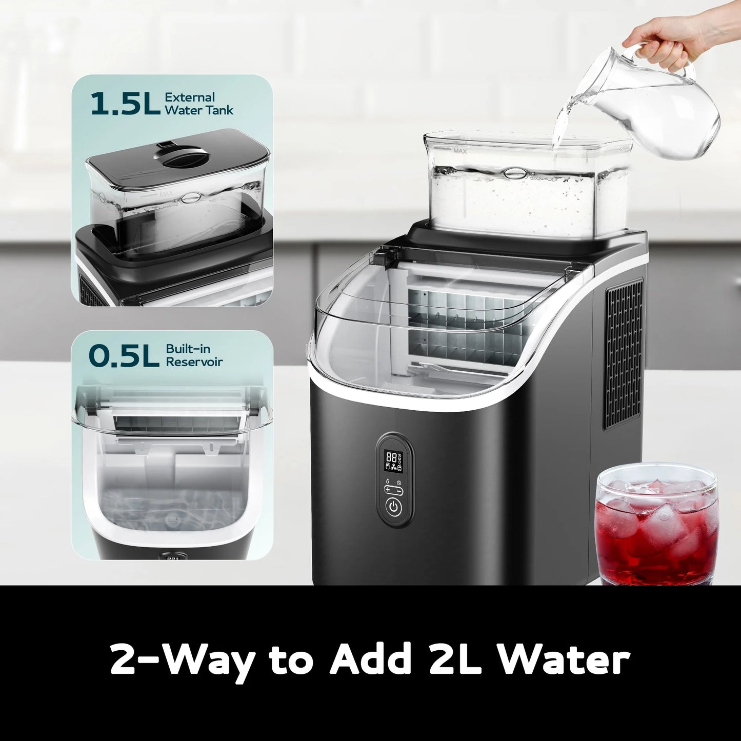 34.5 Lbs Cube Countertop Ice Maker with External Water Tank, 16Pcs /13 Mins, Auto-Cleaning