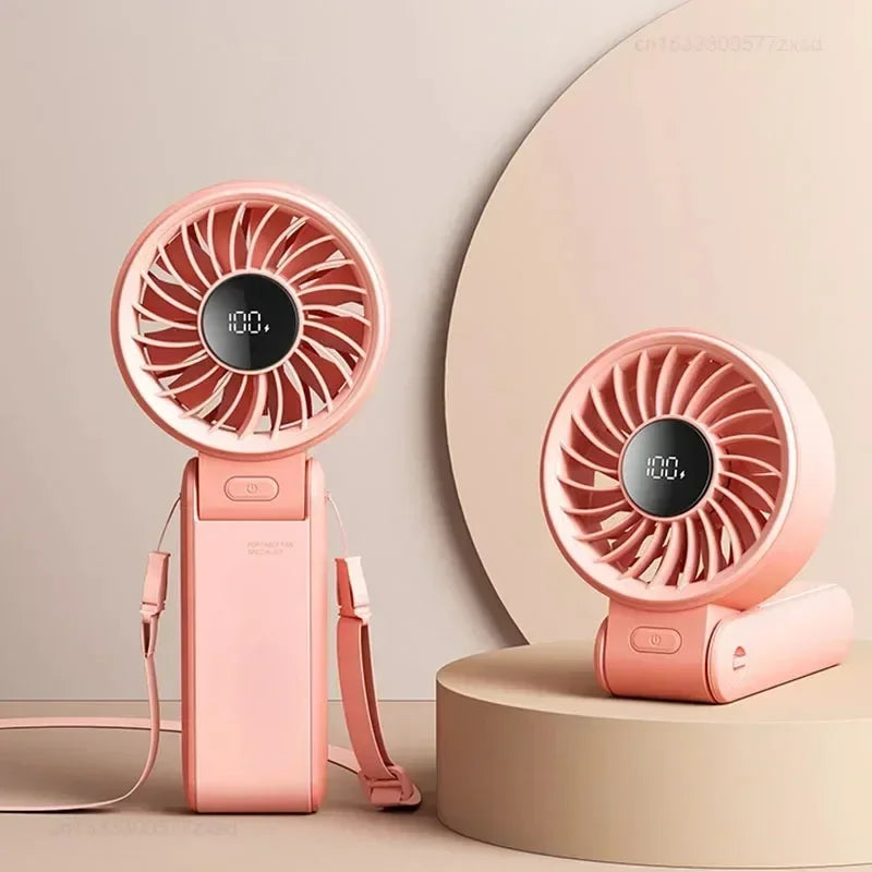 5000Mah Handheld Fan Portable Foldable USB Rechargeable Fan Display Screen Mute Neck Hanging Fans 5 Speed Adjustable for Camping