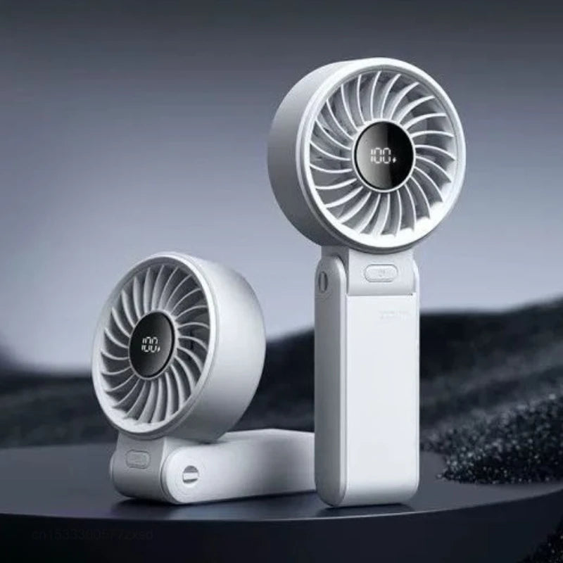 5000Mah Handheld Fan Portable Foldable USB Rechargeable Fan Display Screen Mute Neck Hanging Fans 5 Speed Adjustable for Camping