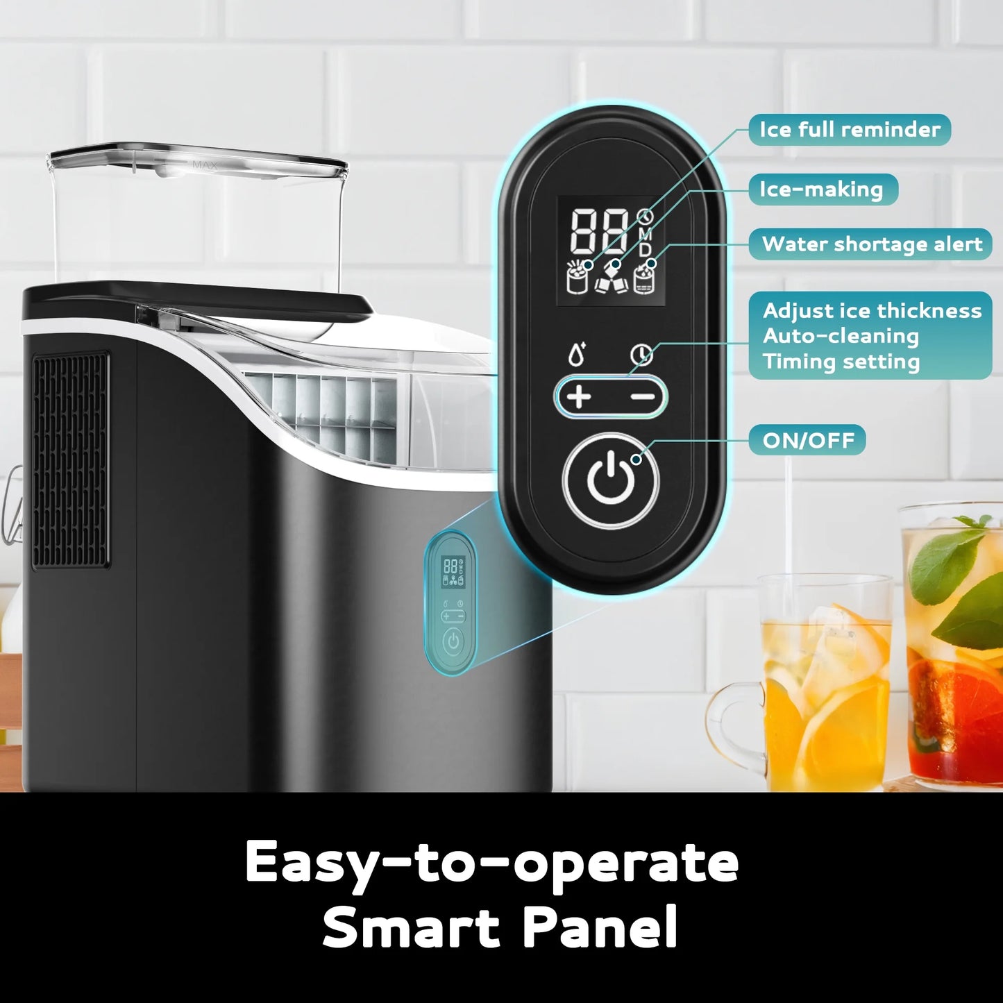 34.5 Lbs Cube Countertop Ice Maker with External Water Tank, 16Pcs /13 Mins, Auto-Cleaning