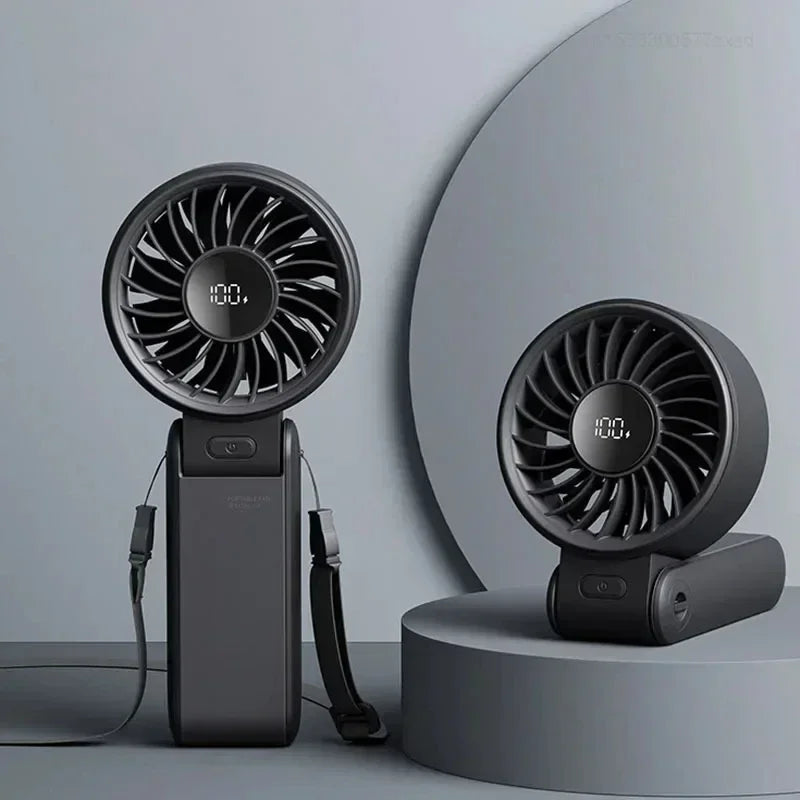 5000Mah Handheld Fan Portable Foldable USB Rechargeable Fan Display Screen Mute Neck Hanging Fans 5 Speed Adjustable for Camping