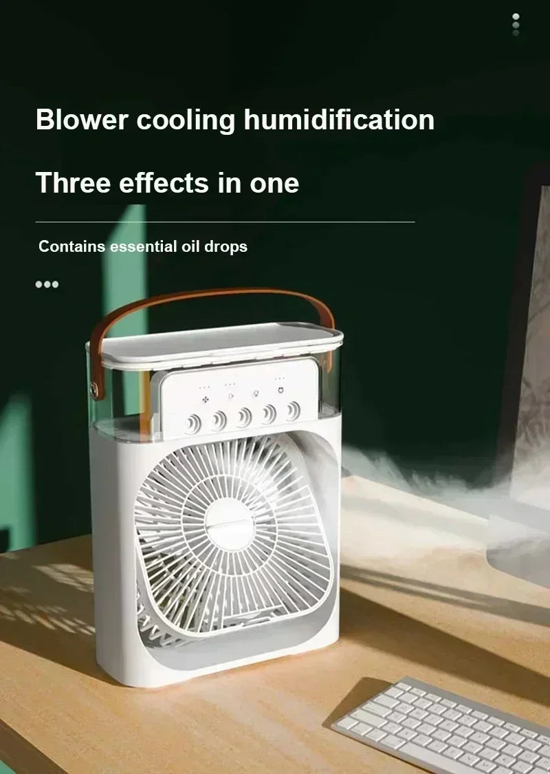 2025 New Portable Fan Air Conditioners USB Electric Fan LED Night Light Water Mist Fun 3 in 1 Air Humidifie for Home