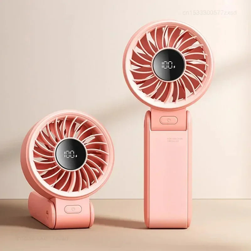 5000Mah Handheld Fan Portable Foldable USB Rechargeable Fan Display Screen Mute Neck Hanging Fans 5 Speed Adjustable for Camping