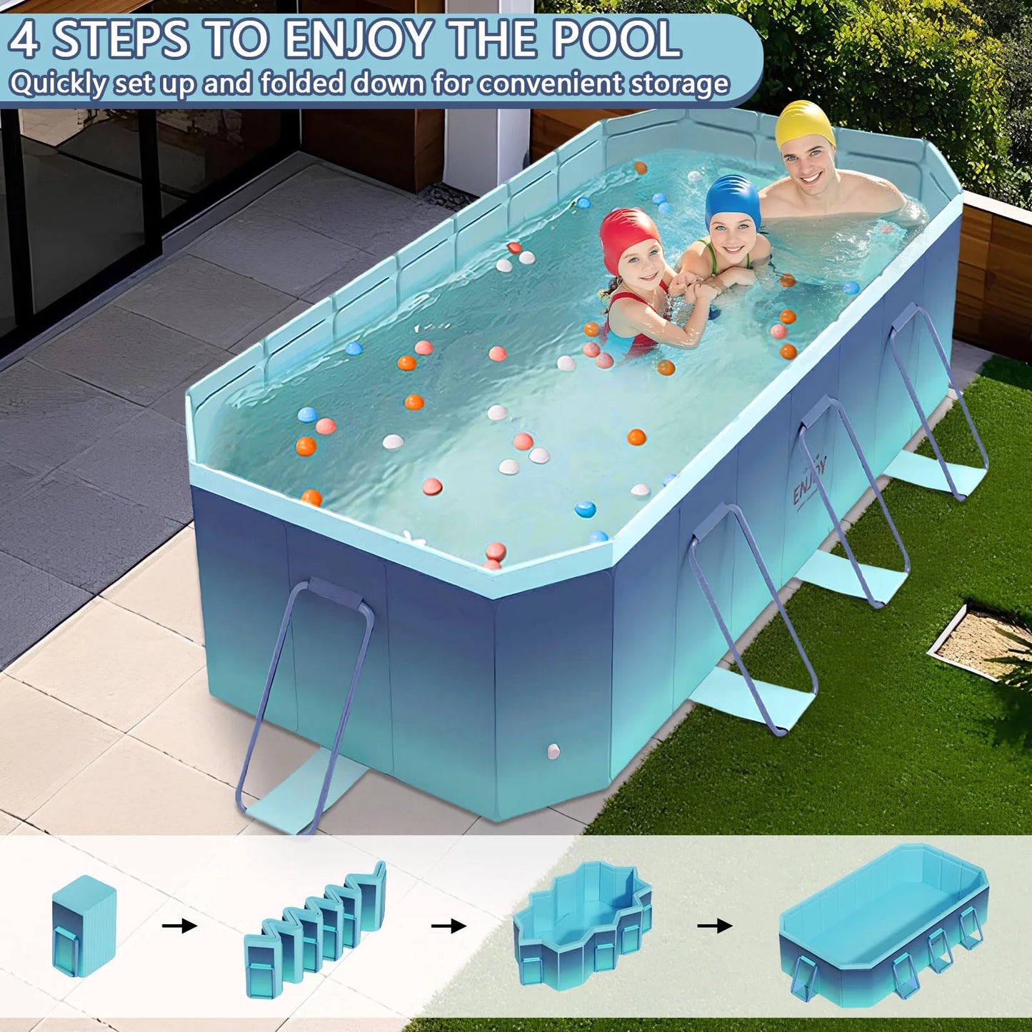 Outdoor Foldable Large Swimming Pool Summer Water Party Non-Inflatable Swimming Pool for Adult and Kids Swimming Outdoor Garden