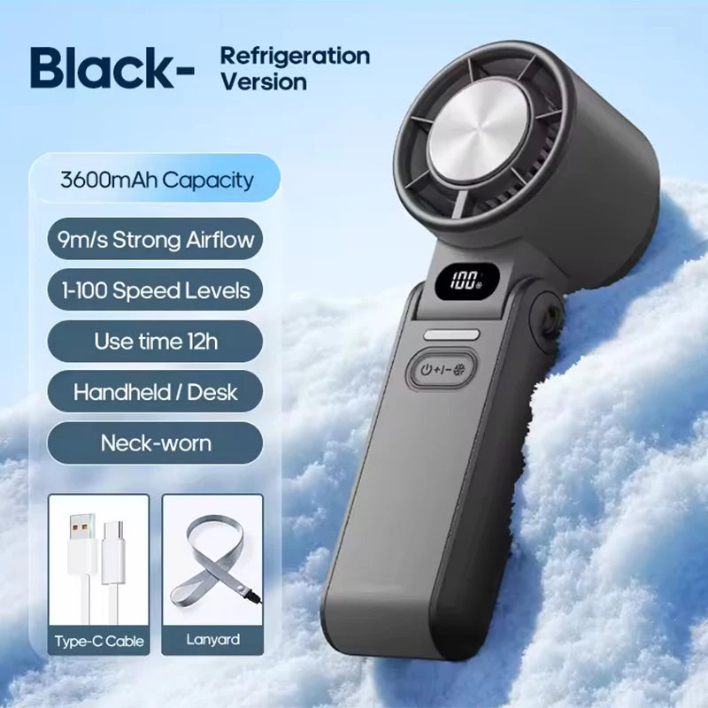 Mini Handheld Turbo Cooling Fan High-Speed Cold Air 3600Mah USB Rechargeable Cold Compress Fan Foldable Portables Desktop Fan
