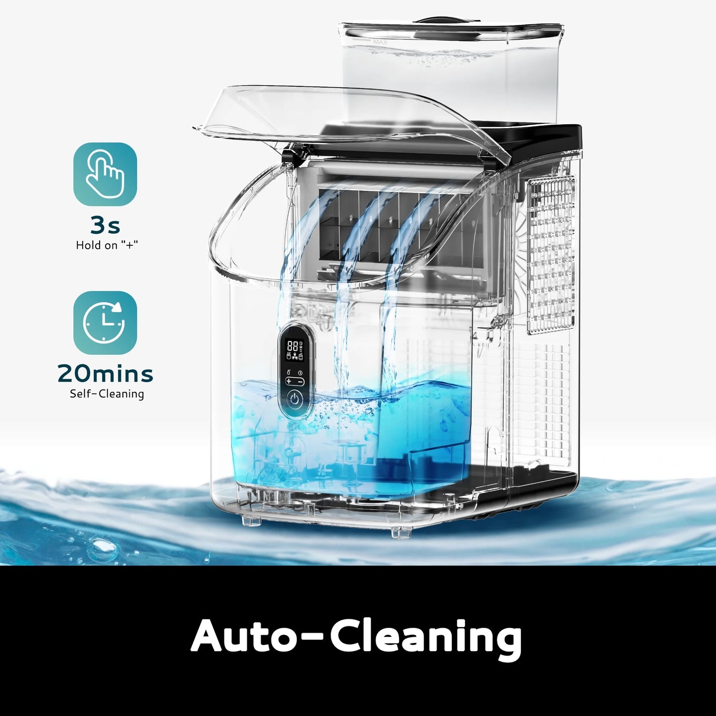 34.5 Lbs Cube Countertop Ice Maker with External Water Tank, 16Pcs /13 Mins, Auto-Cleaning