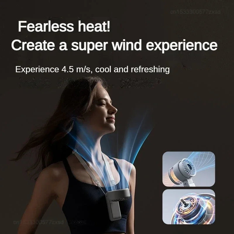5000Mah Handheld Fan Portable Foldable USB Rechargeable Fan Display Screen Mute Neck Hanging Fans 5 Speed Adjustable for Camping