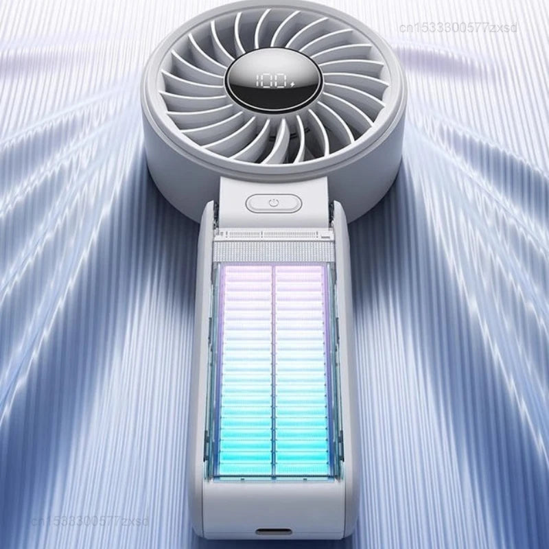 5000Mah Handheld Fan Portable Foldable USB Rechargeable Fan Display Screen Mute Neck Hanging Fans 5 Speed Adjustable for Camping