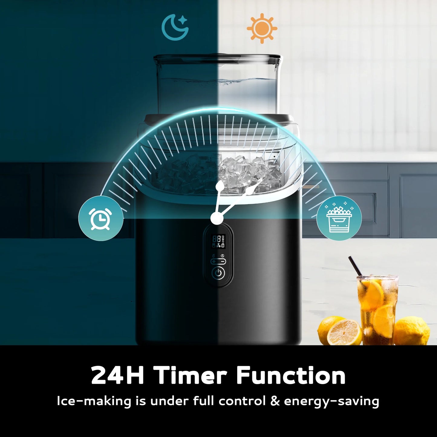 34.5 Lbs Cube Countertop Ice Maker with External Water Tank, 16Pcs /13 Mins, Auto-Cleaning