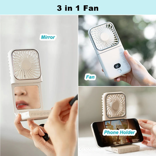 Portable Neck Fan Foldable Mini Handheld Fan with Power Bank USB Rechargeable Small Hand Fan Hanging Neck Fan Folding Desk Fan