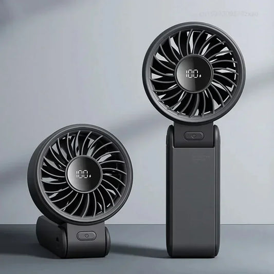 5000Mah Handheld Fan Portable Foldable USB Rechargeable Fan Display Screen Mute Neck Hanging Fans 5 Speed Adjustable for Camping