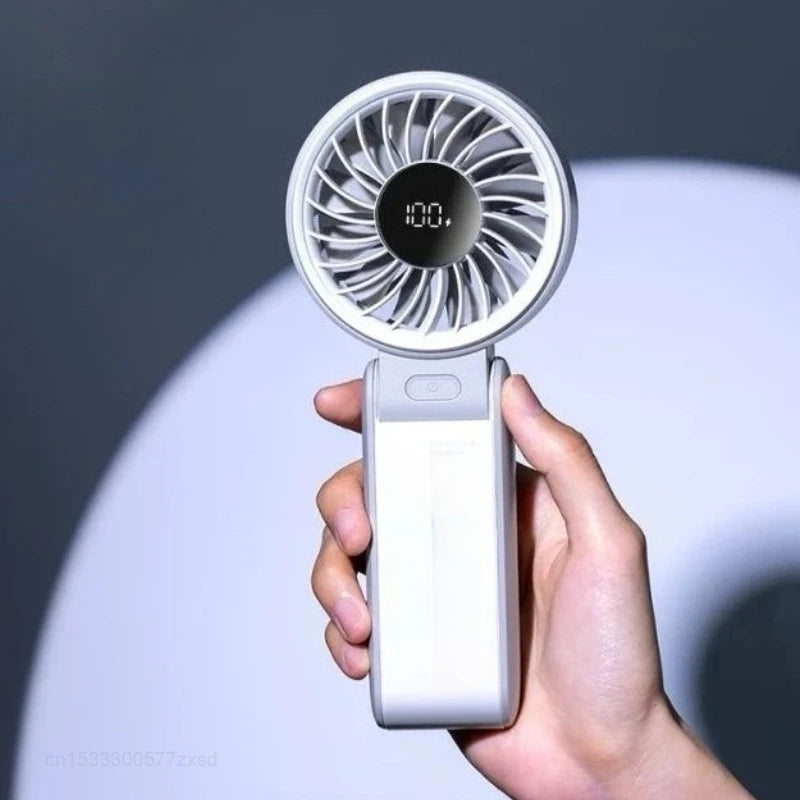 5000Mah Handheld Fan Portable Foldable USB Rechargeable Fan Display Screen Mute Neck Hanging Fans 5 Speed Adjustable for Camping